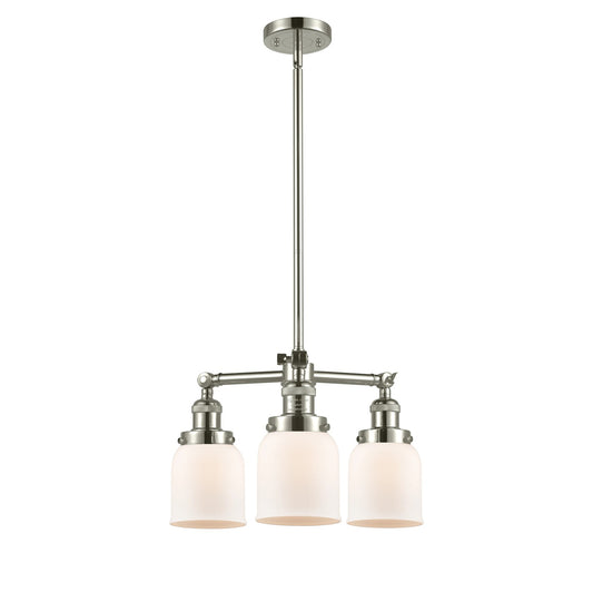 Innovations Lighting Small Bell 19in 3-Light Chandelier | Industrial Polished Nickel and Matte White Cased Glass | Dining Room & | Model 207-PN-G51