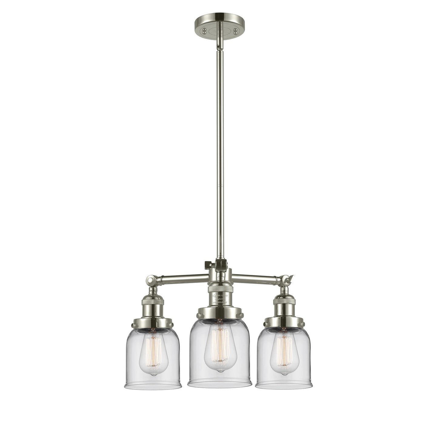 Innovations Lighting Small Bell 19in 3-Light Chandelier | Industrial Polished Nickel and Clear Glass | Damp Rated Kitchen & Dining Room | Model 207-PN-G52