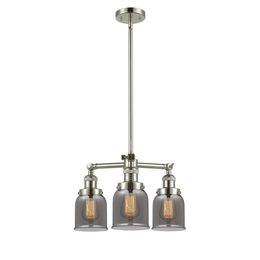 Innovations Lighting Small Bell 19in 3-Light Chandelier | Industrial Polished Nickel and Smoked Glass | Damp-Rated Dining Room & | Model 207-PN-G53