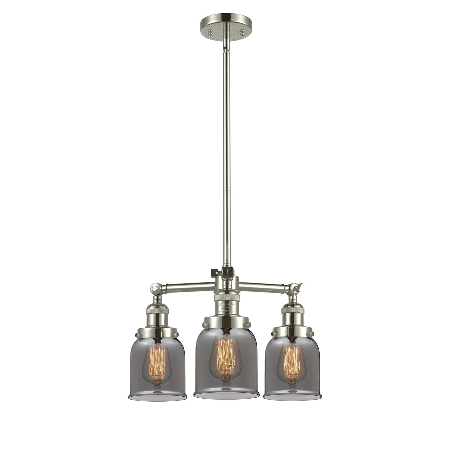 Innovations Small Bell 19in 3-Light Chandelier | Industrial Polished Nickel and Plated Smoked Glass | Dining Room & Kitchen Island | Model 207-PN-G53-LED