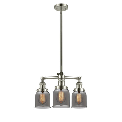 Innovations Small Bell 19in 3-Light Chandelier | Industrial Polished Nickel and Plated Smoked Glass | Dining Room & Kitchen Island | Model 207-PN-G53-LED