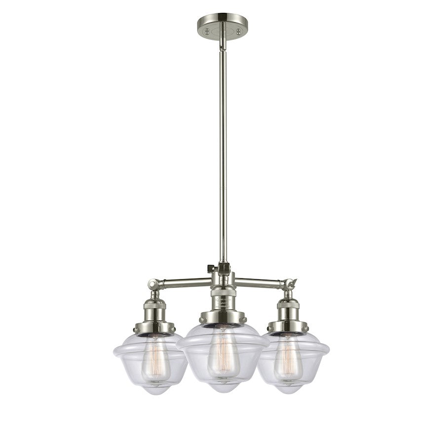 Innovations Oxford 20in 3-Light LED Chandelier | Industrial Polished Nickel and Clear Glass | Kitchen Island & Dining Room | Model 207-PN-G532-LED