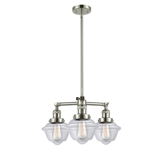 Innovations Oxford 20in 3-Light LED Chandelier | Industrial Polished Nickel and Clear Glass | Kitchen Island & Dining Room | Model 207-PN-G532-LED