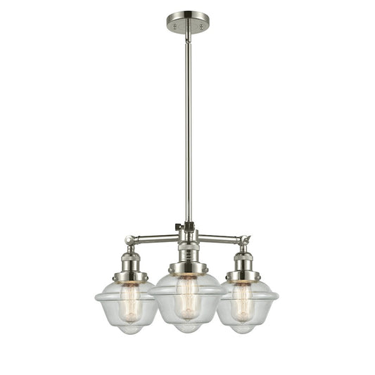 Innovations Lighting Franklin Restoration Small Oxford 20in 3-Light Chandelier | Industrial Polished Nickel and Amber Seeded Glass | Model 207-PN-G534