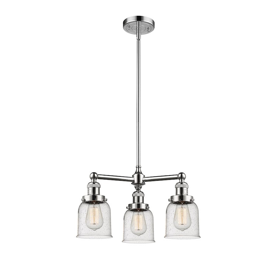 Innovations Lighting Small Bell 19in 3-Light Chandelier | Industrial Polished Nickel and Seedy Glass | Damp Rated Dining Room & | Model 207-PN-G54