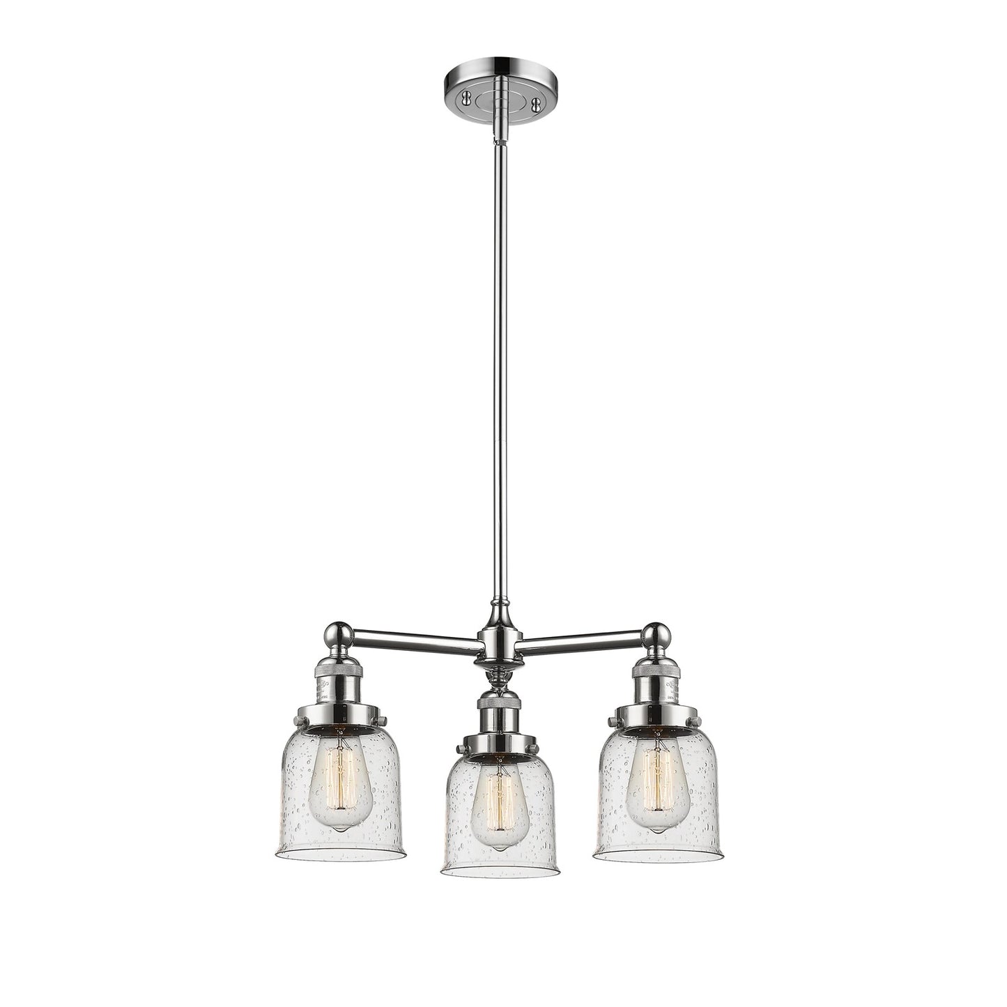 Innovations 207 19in 3-Light LED Chandelier | Polished Nickel Cast Brass and Seedy Glass Bell Shades | Dining Room & Foyer | Model 207-PN-G54-LED