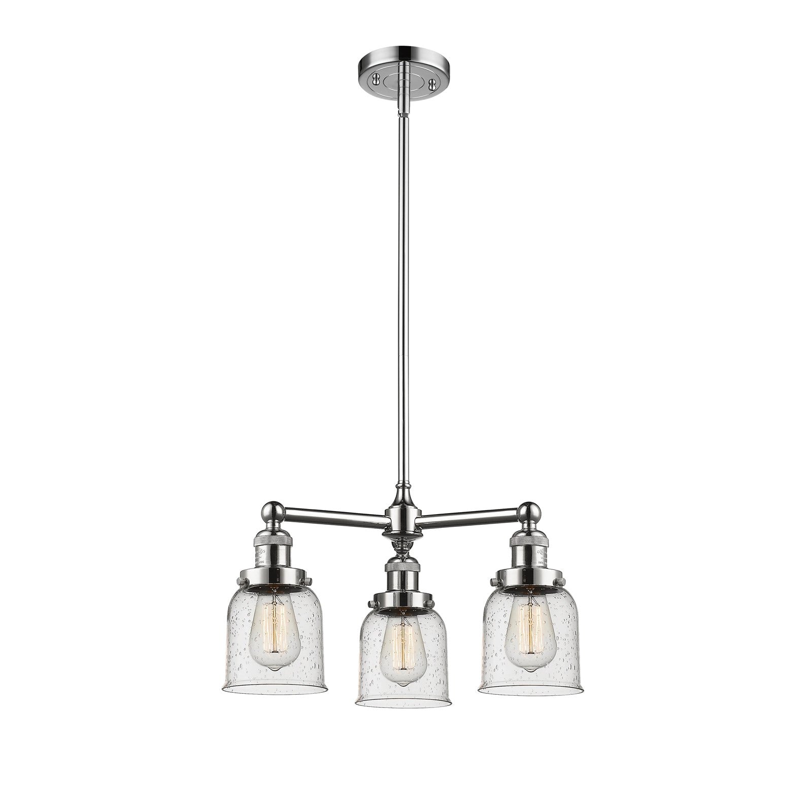 Innovations 207 19in 3-Light LED Chandelier | Polished Nickel Cast Brass and Seedy Glass Bell Shades | Dining Room & Foyer | Model 207-PN-G54-LED