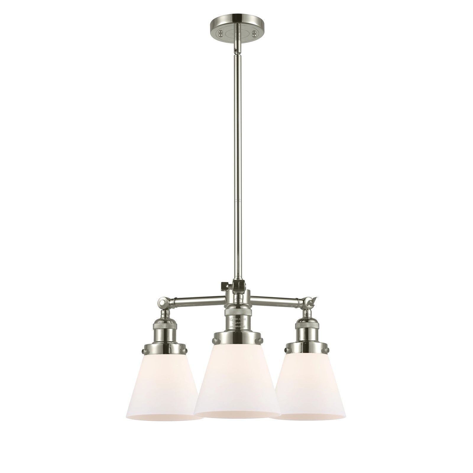 Innovations 3-Light LED SM Cone 19in Chandelier | Industrial Polished Nickel and Matte White Glass | Kitchen Island & Dining Room | Model 207-PN-G61-LED