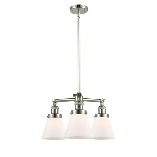 Innovations 3-Light LED SM Cone 19in Chandelier | Industrial Polished Nickel and Matte White Glass | Kitchen Island & Dining Room | Model 207-PN-G61-LED
