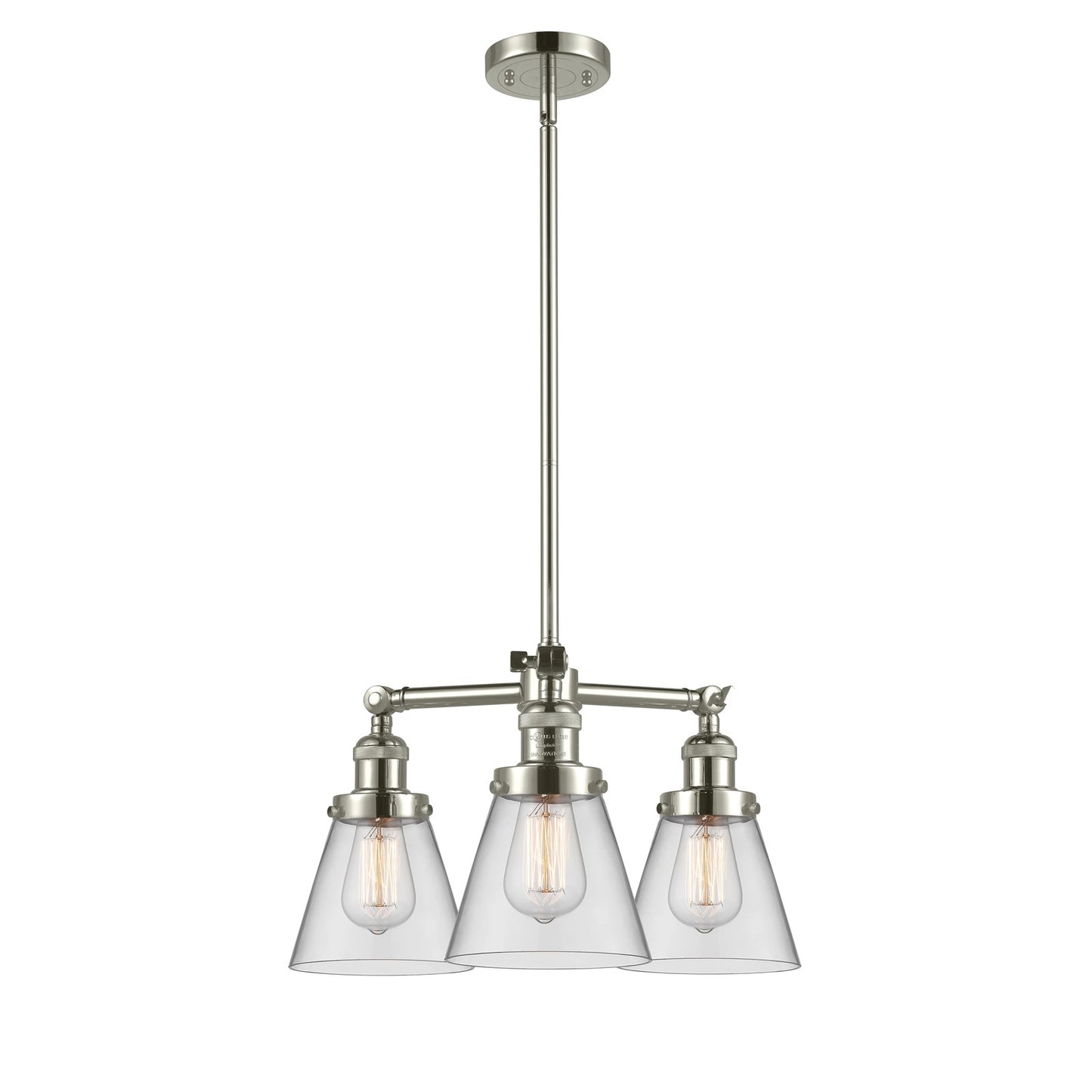 Innovations SM Cone 19in 3-Light Chandelier | Industrial Polished Nickel and Clear Glass | Dining Room & Foyer | 19 x 19 x 11 in | Model 207-PN-G62-LED
