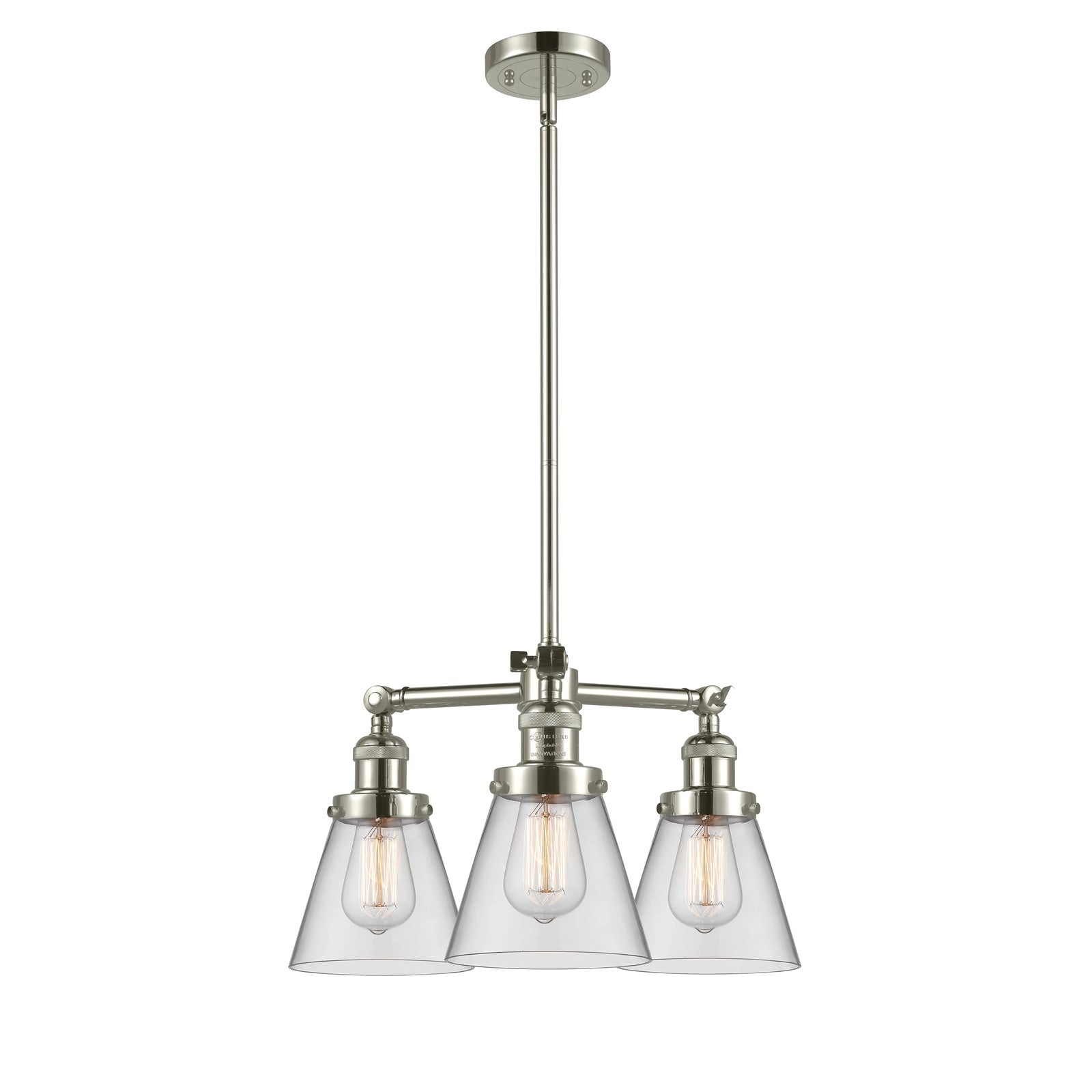 Innovations SM Cone 19in 3-Light Chandelier | Industrial Polished Nickel and Clear Glass | Dining Room & Foyer | 19 x 19 x 11 in | Model 207-PN-G62-LED