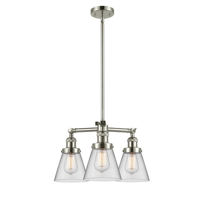 Innovations SM Cone 19in 3-Light Chandelier | Industrial Polished Nickel and Clear Glass | Dining Room & Foyer | 19 x 19 x 11 in | Model 207-PN-G62-LED