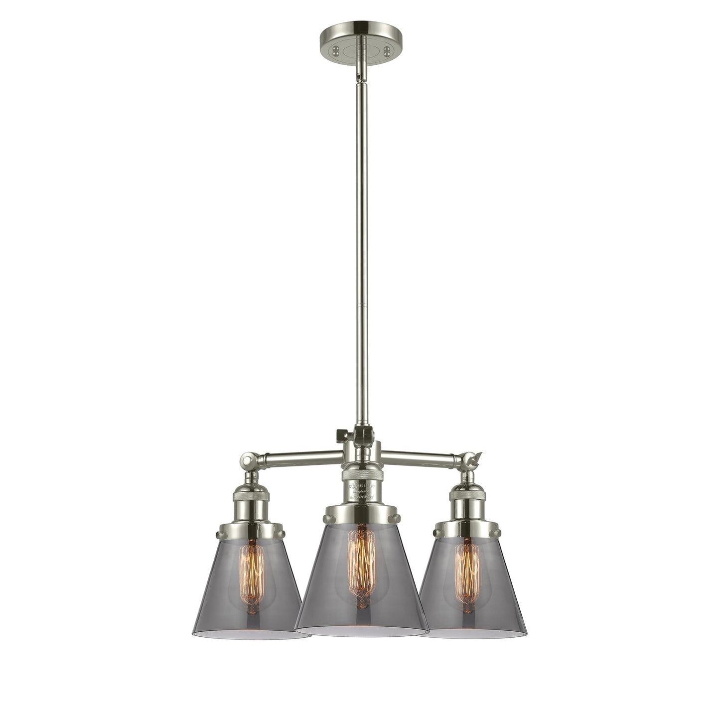Innovations Lighting Small Cone 19in 3-Light Chandelier | Industrial Polished Nickel and Smoked Glass | Kitchen Island & Dining Room | Model 207-PN-G63