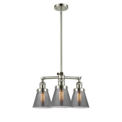 Innovations Lighting Small Cone 19in 3-Light Chandelier | Industrial Polished Nickel and Smoked Glass | Kitchen Island & Dining Room | Model 207-PN-G63