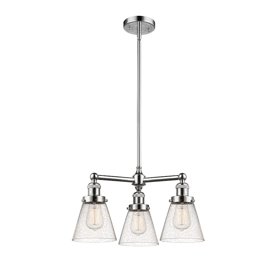 Innovations Lighting Small Cone 19in 3-Light Chandelier | Industrial Polished Nickel Cast Brass and Seedy Glass | Damp Rated Kitchen & | Model 207-PN-G64