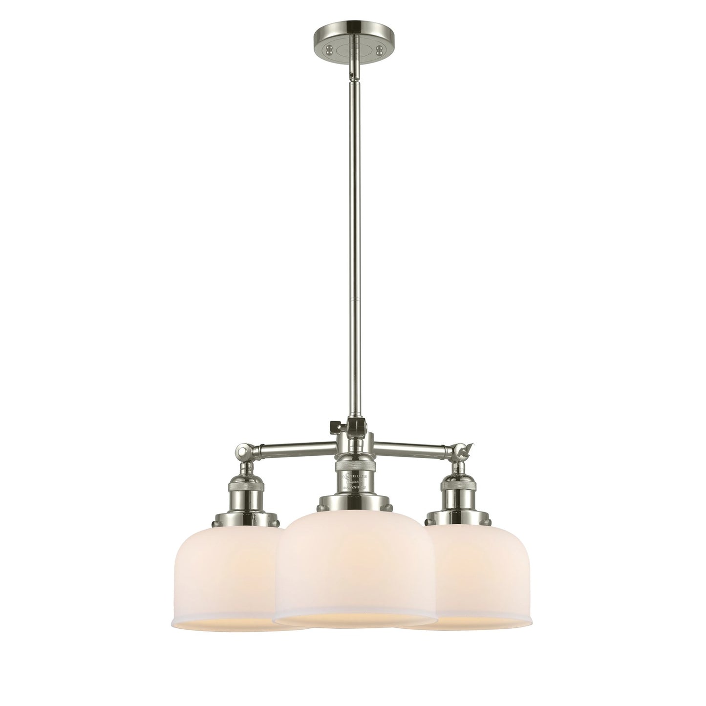 Innovations Lighting Large Bell 22in 3-Light Chandelier | Industrial Polished Nickel and Matte White Cased Glass | Dining Room & | Model 207-PN-G71
