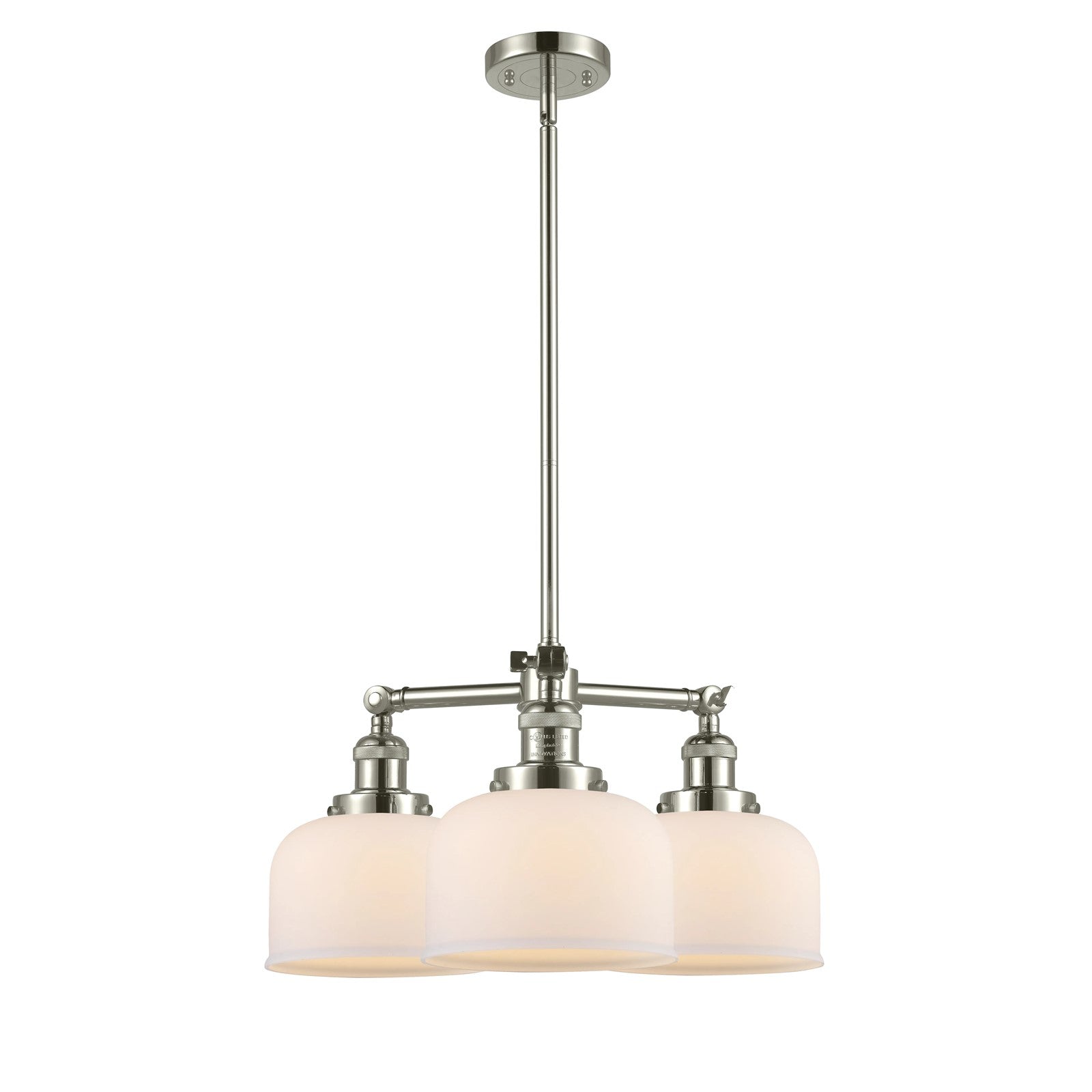 Innovations Lighting Large Bell 22in 3-Light Chandelier | Industrial Polished Nickel and Matte White Cased Glass | Dining Room & | Model 207-PN-G71