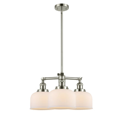 Innovations Lighting Large Bell 22in 3-Light Chandelier | Industrial Polished Nickel and Matte White Cased Glass | Dining Room & | Model 207-PN-G71