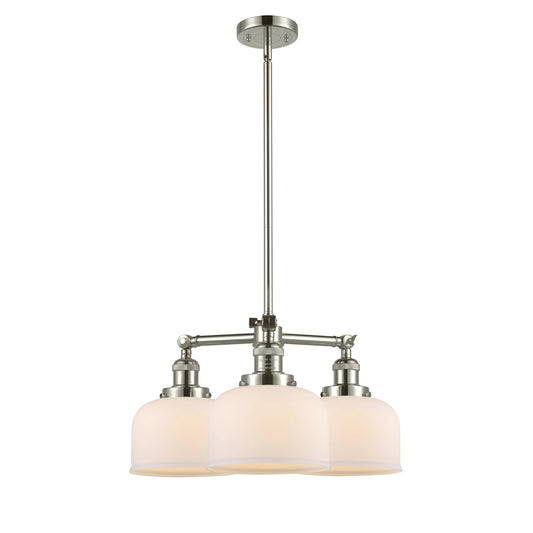 Innovations Lighting Large Bell 22in 3-Light Chandelier | Industrial Polished Nickel and Matte White Cased Glass | Dining Room & | Model 207-PN-G71