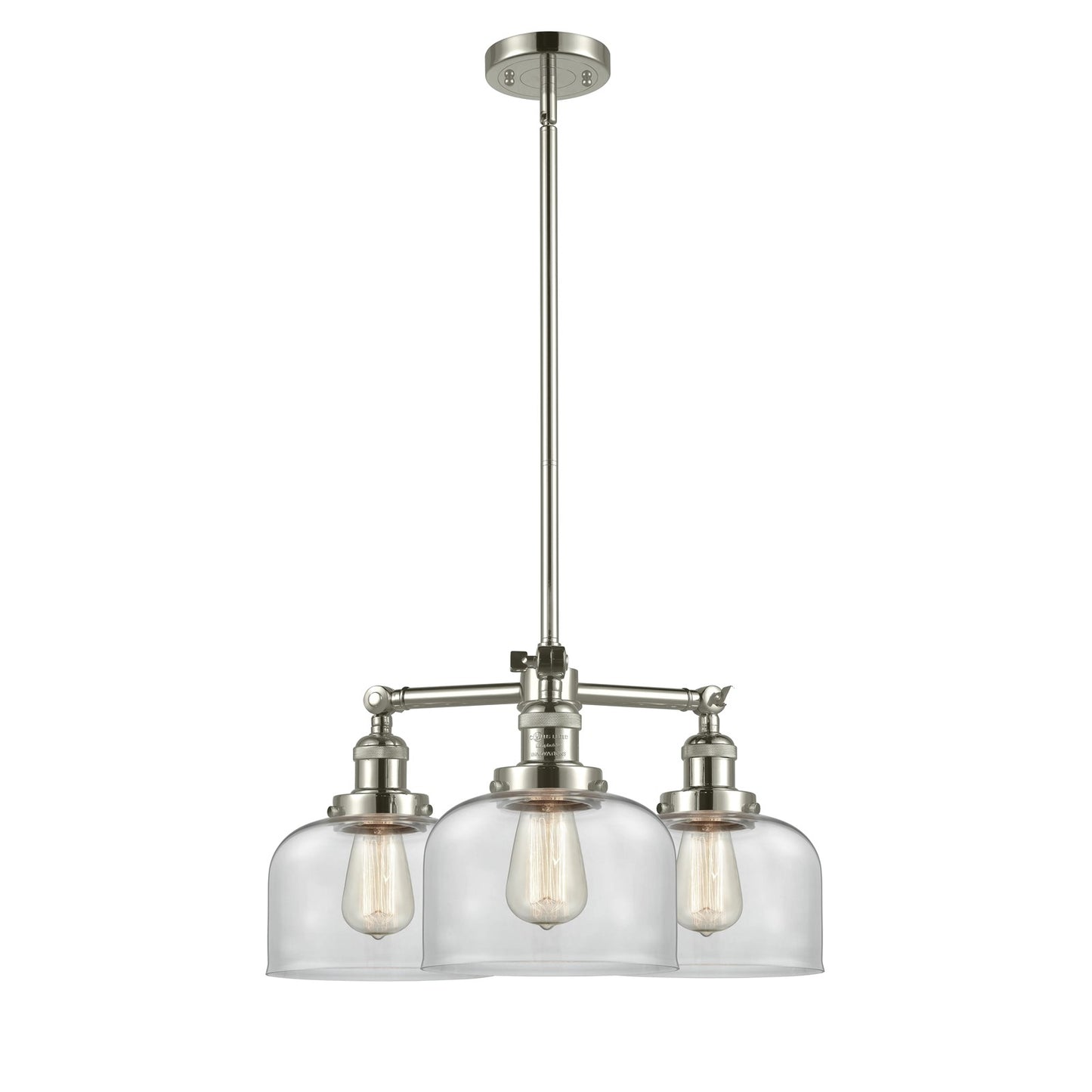 Innovations 3-Light LED Large Bell 22in Chandelier | Industrial Polished Nickel and Clear Glass | Dining Room & Kitchen Island | Model 207-PN-G72-LED