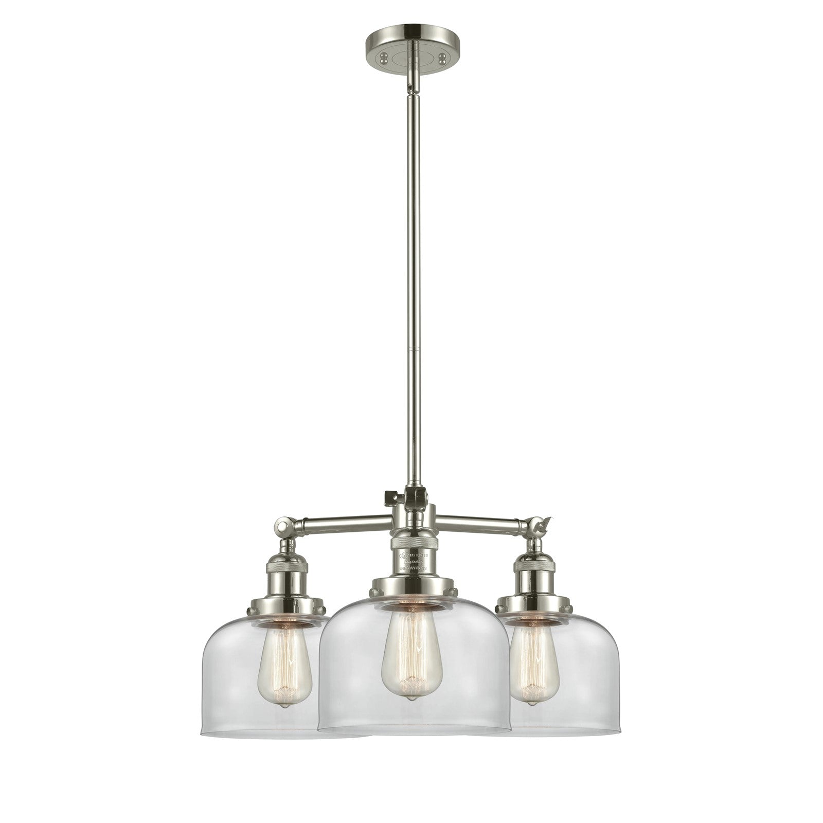 Innovations 3-Light LED Large Bell 22in Chandelier | Industrial Polished Nickel and Clear Glass | Dining Room & Kitchen Island | Model 207-PN-G72-LED