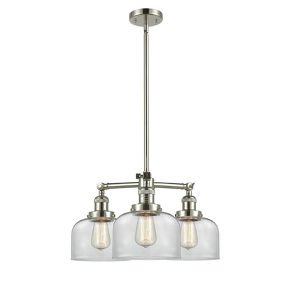 Innovations 3-Light LED Large Bell 22in Chandelier | Industrial Polished Nickel and Clear Glass | Dining Room & Kitchen Island | Model 207-PN-G72-LED