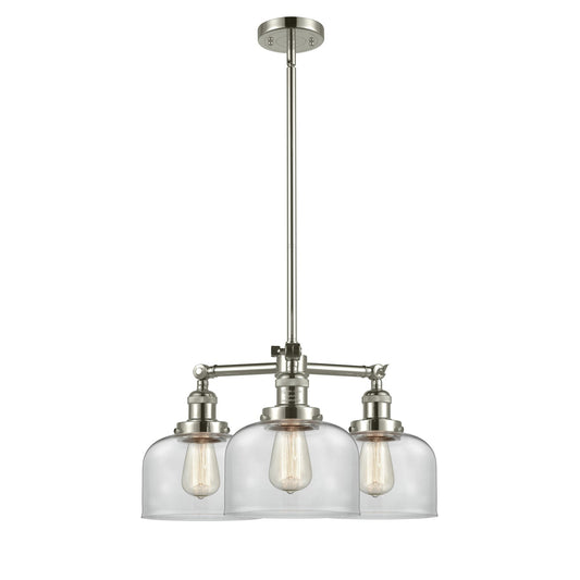 Innovations 3-Light LED Large Bell 22in Chandelier | Industrial Polished Nickel and Clear Glass | Dining Room & Kitchen Island | Model 207-PN-G72-LED