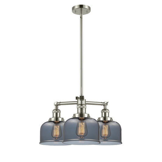 Innovations 3-Light LED Large Bell 22in Chandelier | Industrial Polished Nickel and Plated Smoked Glass | Dining Room & Kitchen | Model 207-PN-G73-LED