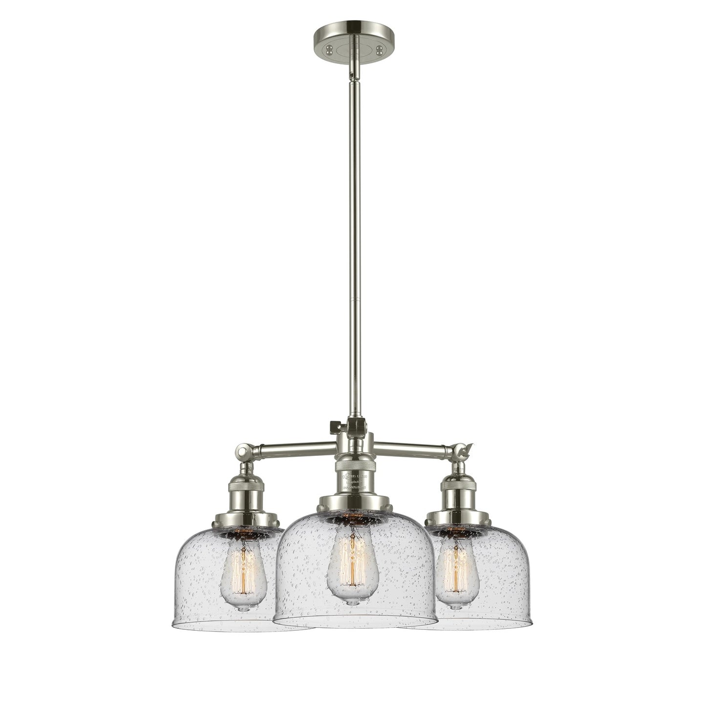 Innovations Lighting Large Bell 22in 3-Light Chandelier | Industrial Polished Nickel and Seedy Glass | Damp Location Dining Room & | Model 207-PN-G74
