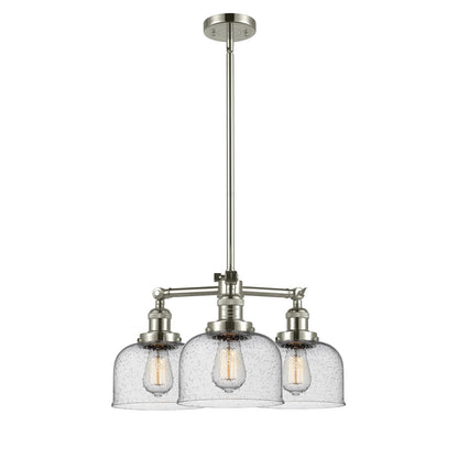 Innovations Lighting Large Bell 22in 3-Light Chandelier | Industrial Polished Nickel and Seedy Glass | Damp Location Dining Room & | Model 207-PN-G74