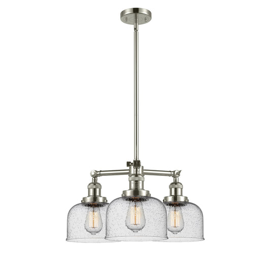 Innovations Lighting Large Bell 22in 3-Light Chandelier | Industrial Polished Nickel and Seedy Glass | Damp Location Dining Room & | Model 207-PN-G74