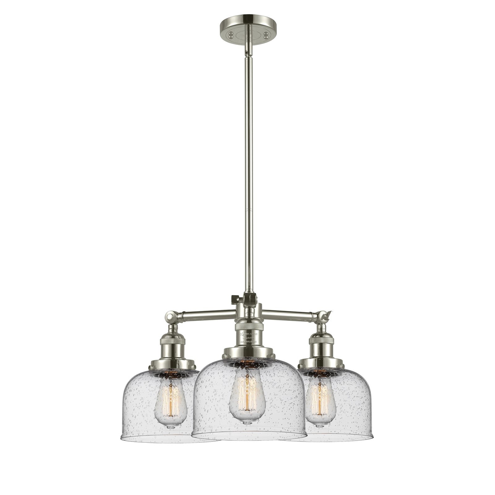Innovations 3-Light LED Large Bell 22in Chandelier | Polished Nickel Brass and Seedy Glass | Dining Room & Living Room | Model 207-PN-G74-LED