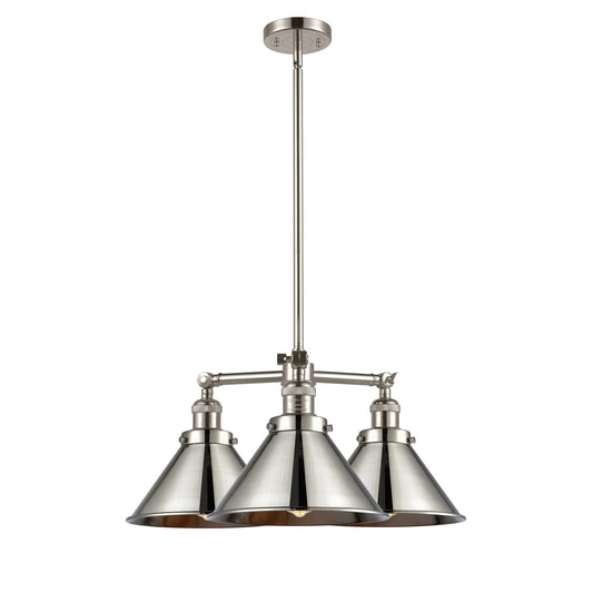 Innovations Briarcliff 24in 3-Light Chandelier | Traditional Industrial Polished Nickel Steel and Cast Brass with Cone Metal Shades | Model 207-PN-M10-LED
