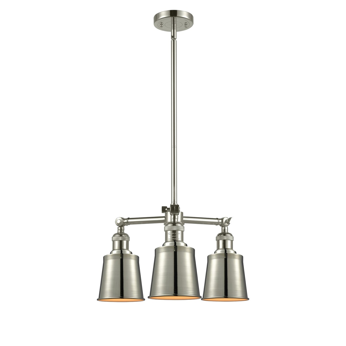 Innovations Addison 19in 3-Light LED Chandelier | Traditional Polished Nickel Metal Cone Shade | Kitchen Island & Dining Room | Model 207-PN-M9-LED