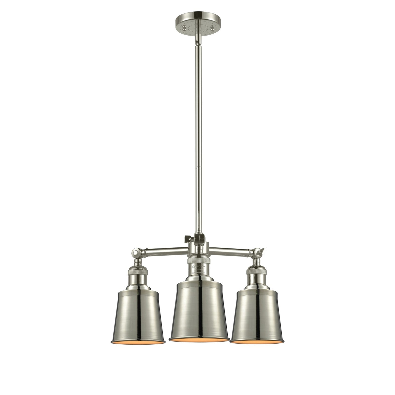 Innovations Addison 19in 3-Light LED Chandelier | Traditional Polished Nickel Metal Cone Shade | Kitchen Island & Dining Room | Model 207-PN-M9-LED