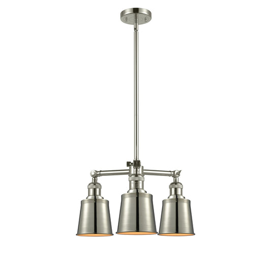 Innovations Addison 19in 3-Light LED Chandelier | Traditional Polished Nickel Metal Cone Shade | Kitchen Island & Dining Room | Model 207-PN-M9-LED