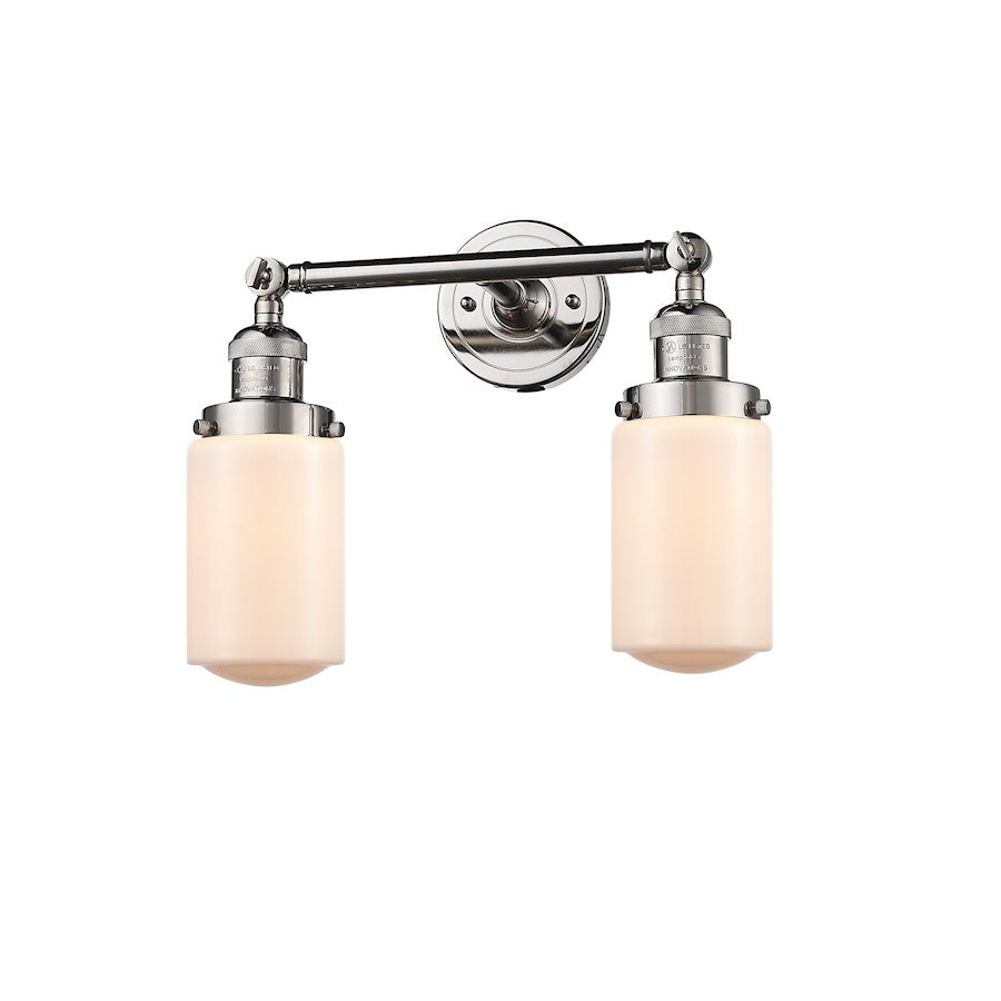 Innovations Lighting Dover 14in 2-Light Bath Vanity | Traditional Polished Nickel Steel and Matte White Frosted Glass | Bathroom | Model 208-PN-G311-LED
