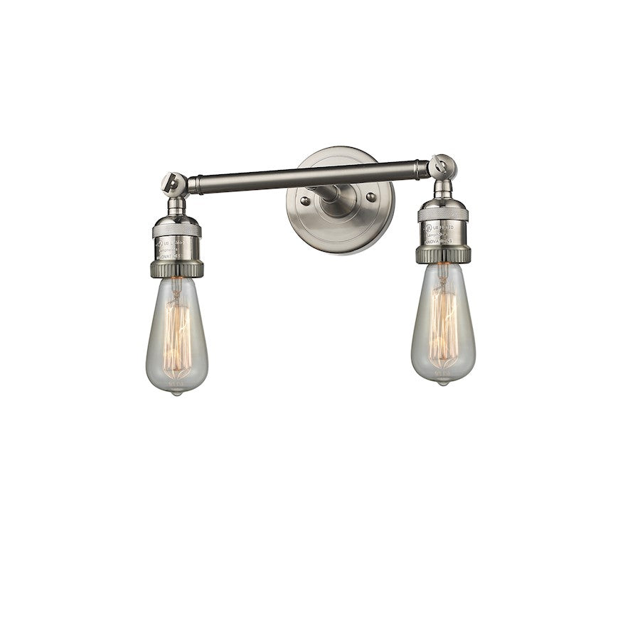 Innovations Bare Bulb 11in 2-Light Vanity Light | Traditional Industrial Brushed Satin Nickel and Bare Bulb | Bathroom Vanity | Model 208-SN