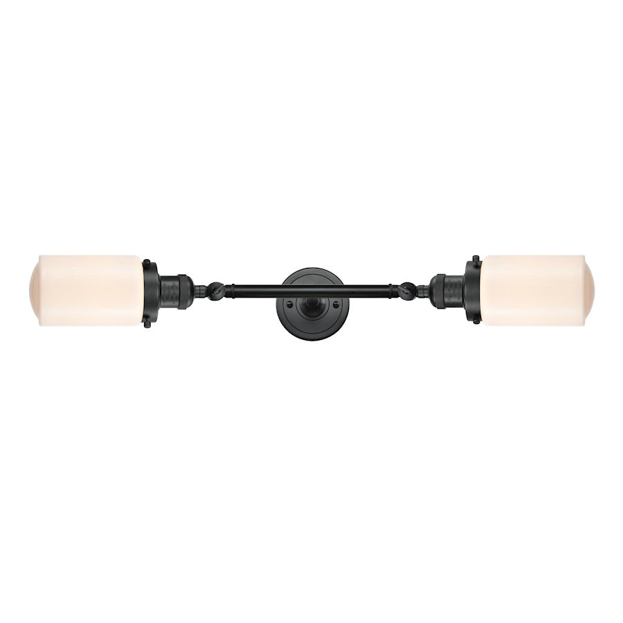 Innovations Franklin Restoration 24in 2-Light Linear Bath Vanity | Traditional Matte Black and Frosted White Glass | Bathroom | Model 208L-BK-G311-LED