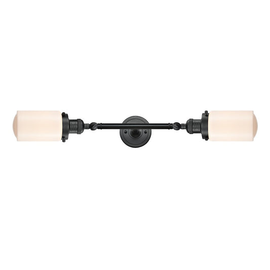 Innovations Franklin Restoration 24in 2-Light Linear Bath Vanity | Traditional Matte Black and Frosted White Glass | Bathroom | Model 208L-BK-G311-LED