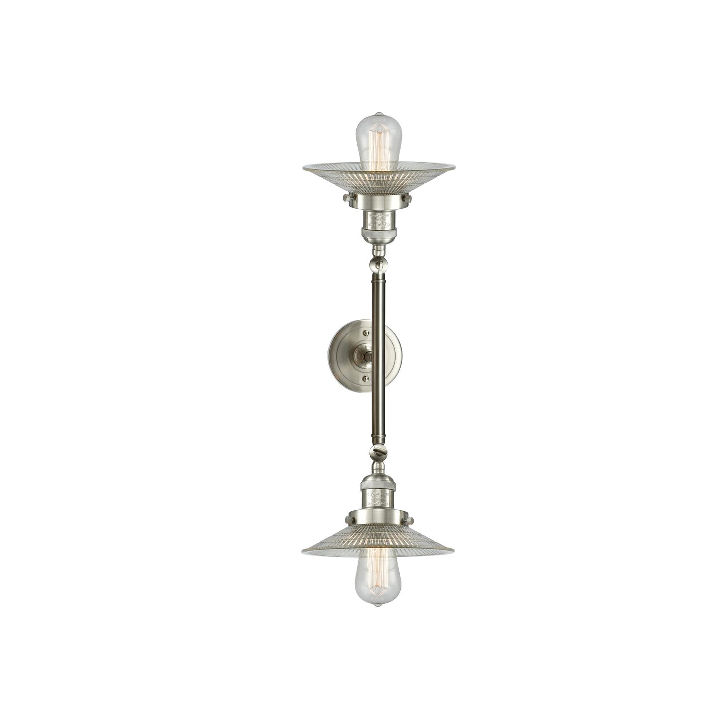 Innovations Halophane 2-Light Vanity Light | Industrial Brushed Satin Nickel and Clear Halophane Glass | Bathroom Vanity & Powder | Model 208L-SN-G2-LED