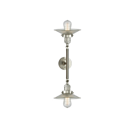 Innovations Halophane 2-Light Vanity Light | Industrial Brushed Satin Nickel and Clear Halophane Glass | Bathroom Vanity & Powder | Model 208L-SN-G2-LED
