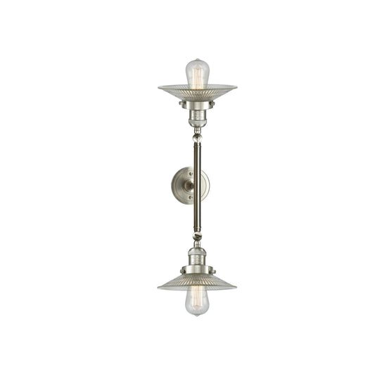 Innovations Halophane 2-Light Vanity Light | Industrial Brushed Satin Nickel and Clear Halophane Glass | Bathroom Vanity & Powder | Model 208L-SN-G2-LED