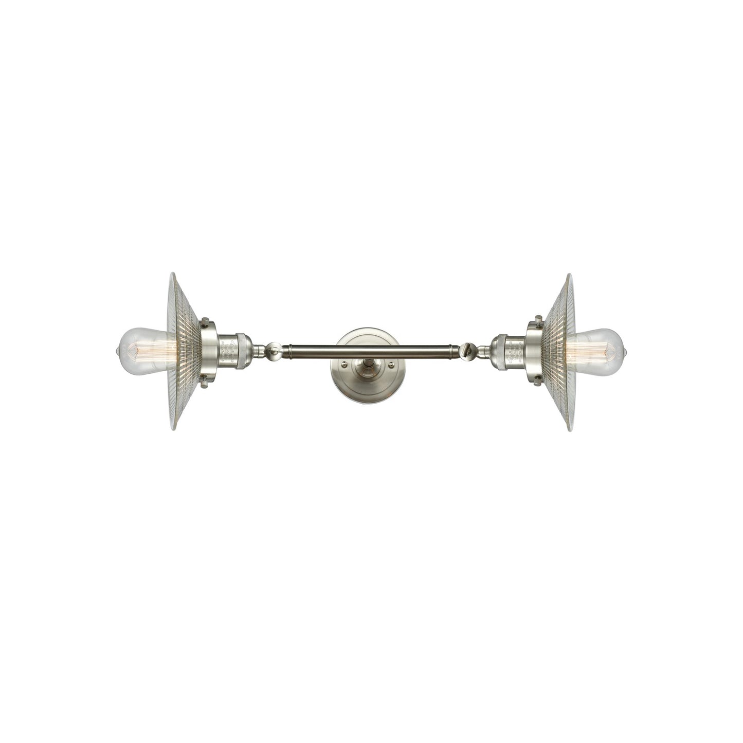 Innovations Halophane 2-Light Vanity Light | Industrial Brushed Satin Nickel and Clear Halophane Glass | Bathroom Vanity & Powder | Model 208L-SN-G2-LED