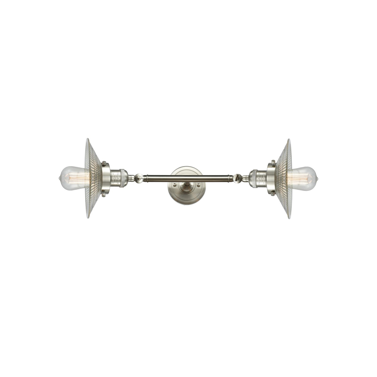 Innovations Halophane 2-Light Vanity Light | Industrial Brushed Satin Nickel and Clear Halophane Glass | Bathroom Vanity & Powder | Model 208L-SN-G2-LED