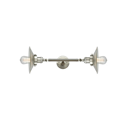 Innovations Halophane 2-Light Vanity Light | Industrial Brushed Satin Nickel and Clear Halophane Glass | Bathroom Vanity & Powder | Model 208L-SN-G2-LED