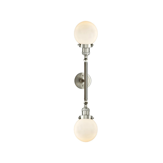 Innovations Beacon 23in 2-Light Vanity Light | Industrial Brushed Satin Nickel and Matte White Cased Glass | Bathroom Vanity | Model 208L-SN-G201-6-LED