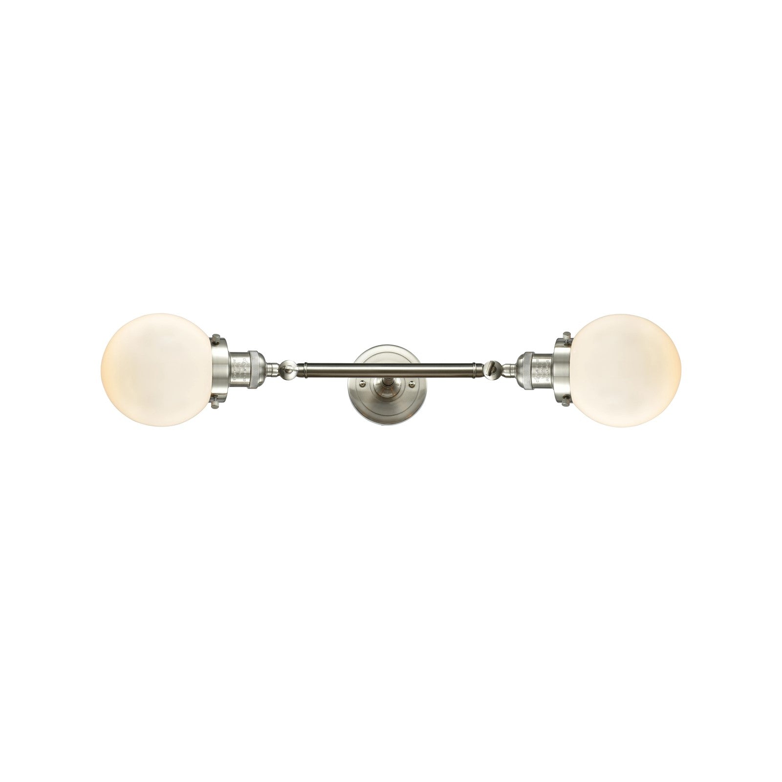 Innovations Beacon 23in 2-Light Vanity Light | Industrial Brushed Satin Nickel and Matte White Cased Glass | Bathroom Vanity | Model 208L-SN-G201-6-LED
