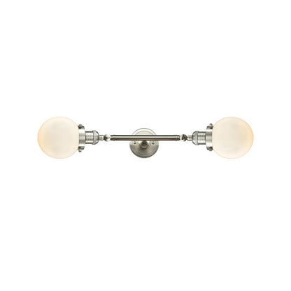 Innovations Beacon 23in 2-Light Vanity Light | Industrial Brushed Satin Nickel and Matte White Cased Glass | Bathroom Vanity | Model 208L-SN-G201-6-LED
