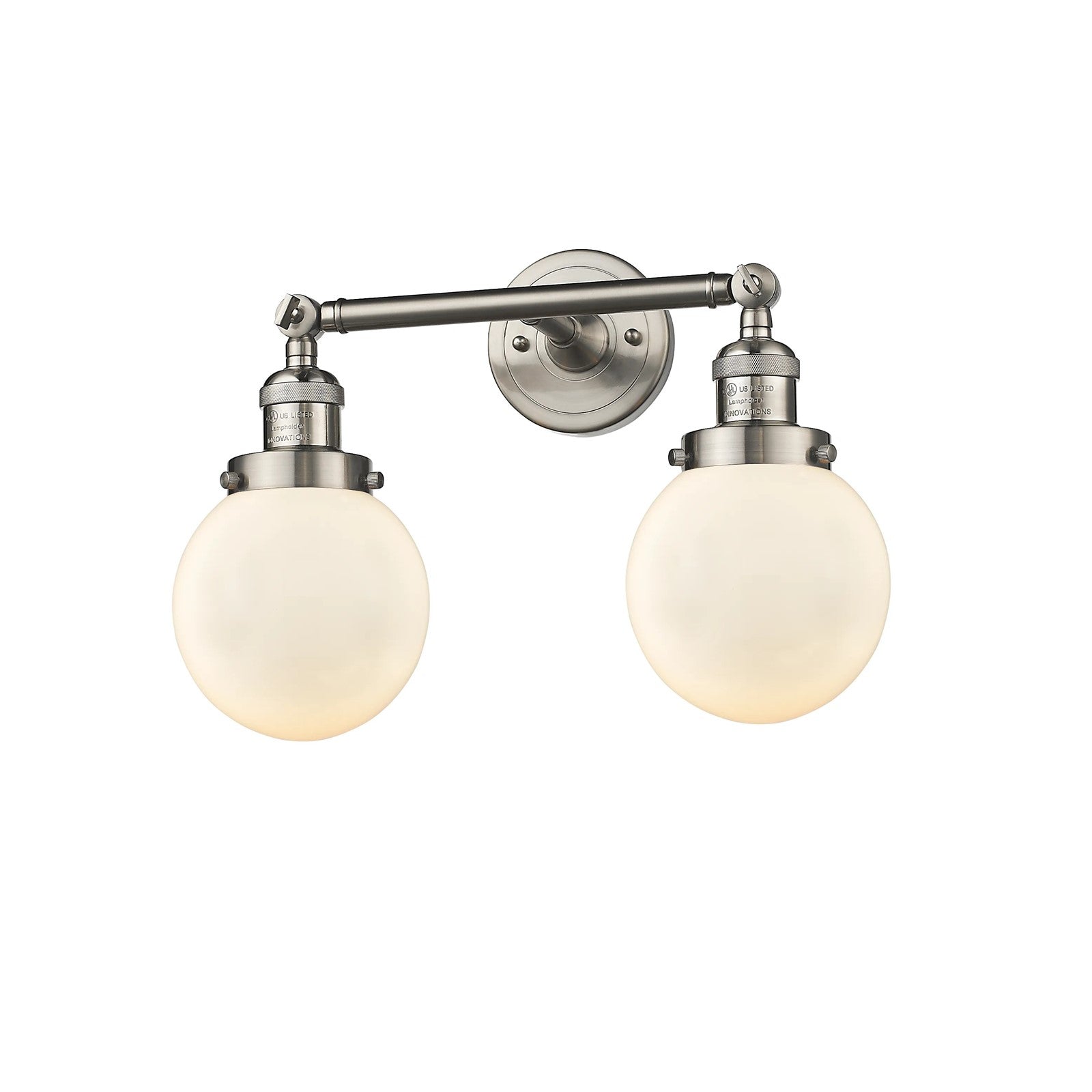 Innovations Beacon 23in 2-Light Vanity Light | Industrial Brushed Satin Nickel and Matte White Cased Glass | Bathroom Vanity | Model 208L-SN-G201-6-LED